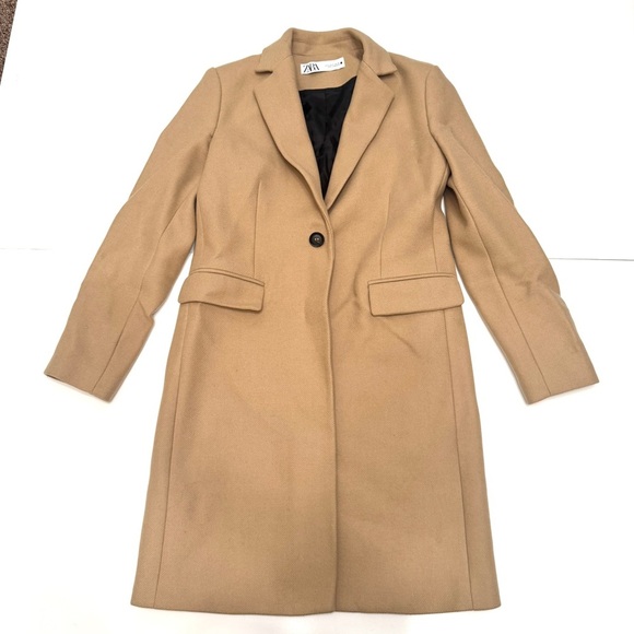 Zara wool blend tan camel long coat size small - Picture 8 of 16